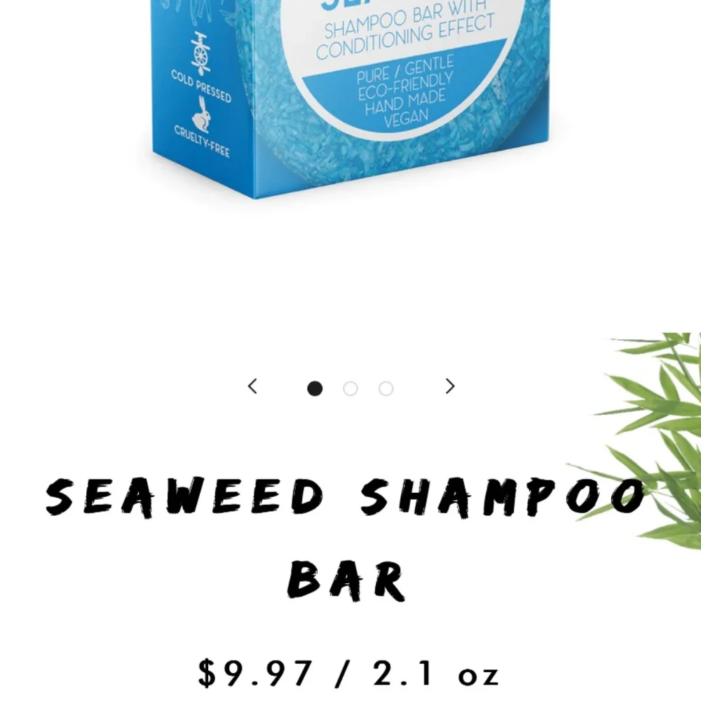 Bamboo earth natural seaweed shampoo bar with conditioning effect. 10 retail